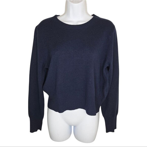 J. Crew Navy Blue Cashmere shrunken crewneck sweater Size Large - Picture 2 of 6